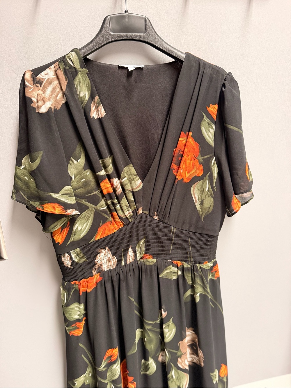Baltic Born Birdie Maxi - BLACK Floral Maxi Dress with Orange & Cream Flowers - Picture 5 of 8